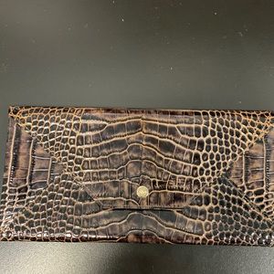 ABAS American Alligator Flat Envelope Clutch Leather Wallet brown